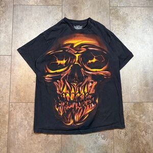 VTG Y2K MMA Elite All Over Flaming Skull Graphic Tee